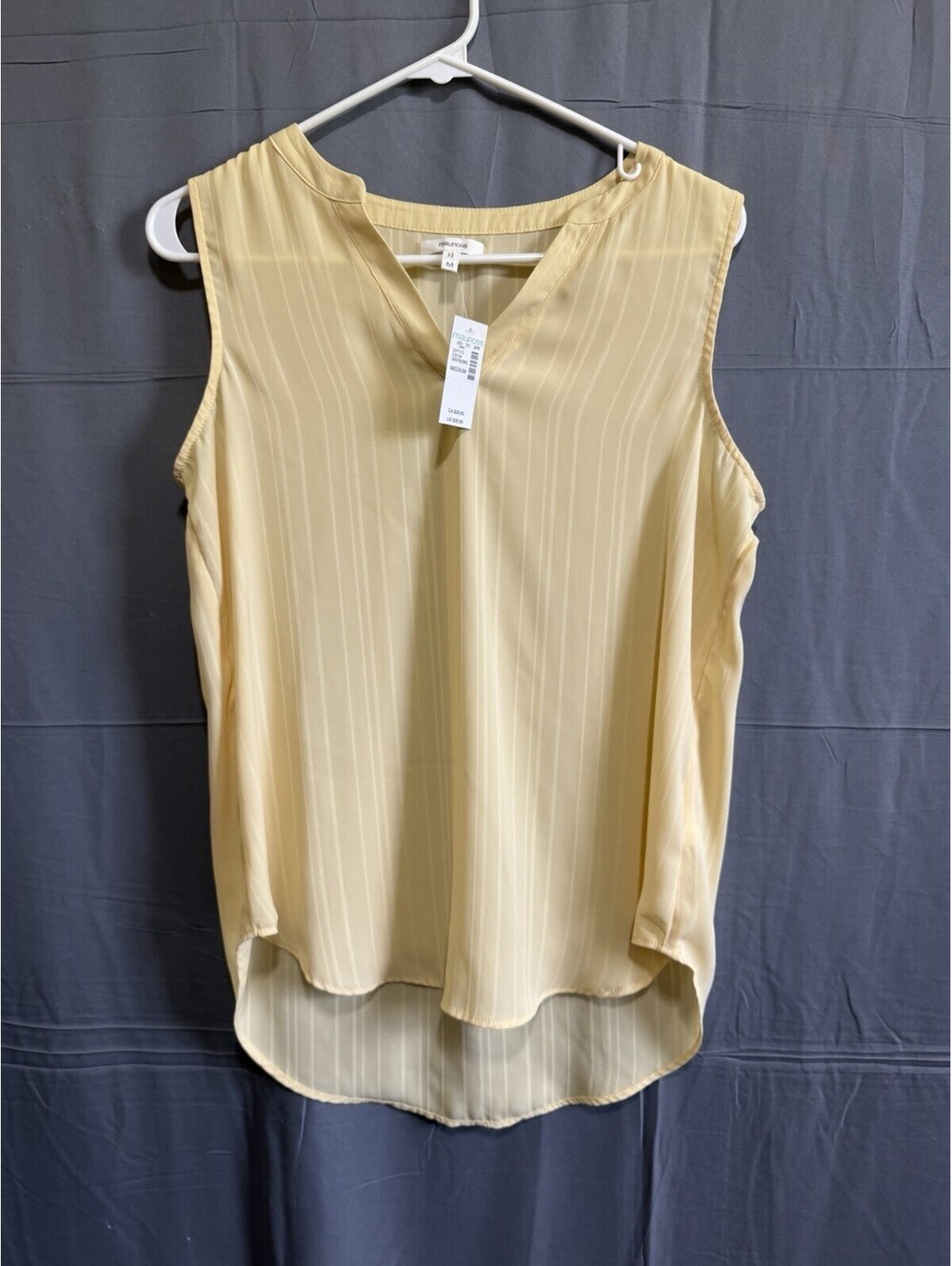 Maurices Tank Top Womens Medium Yellow Stripe Sheer V Neck Tunic Shirt Blouse